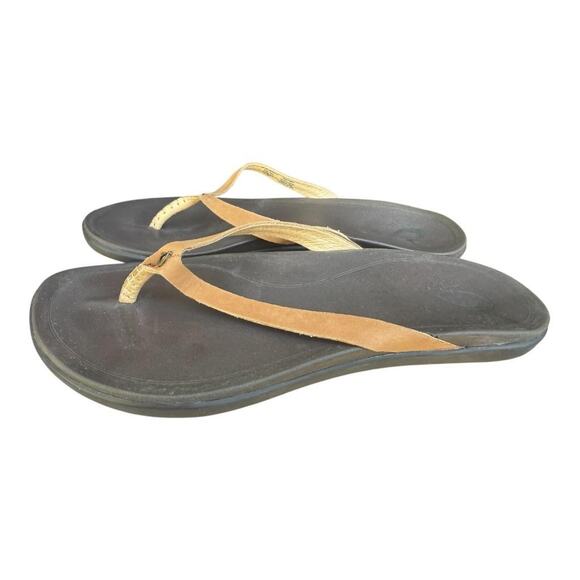 OluKai Shoes - Olukai Ho'Opio Slide Sandal Flip Flop Brown Leather Women size 8